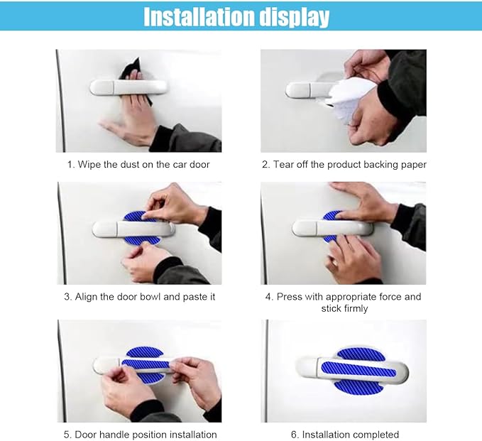 8PCS Car Door Handle Scratch Protectors, Carbon Fiber Car Door Handle Bowl Sticker, Universal Auto Doors Handles Paint Guard Cover, Doors Handles Cup Protective Film for Cars (Blue)