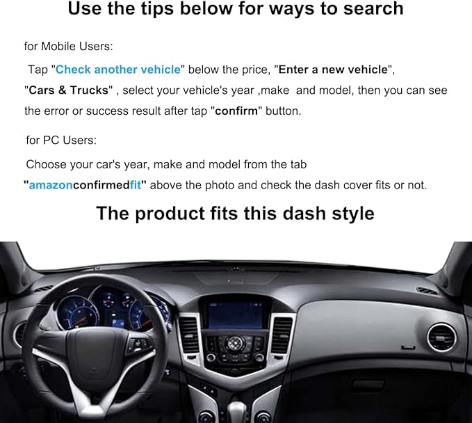 Dashboard Cover Custom Fit for Chevy Chevrolet Cruze, Dash Cover Mat Pad Carpet Protector (Black) J237