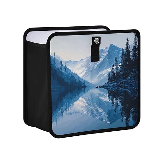 Car Trash Can Organizer Bin with Adjustable Strap for Back Front Seat Console Waterproof Leakproof Collapsible Portable 8.66 Inch Winter Blue Mountain and Mirrored Lake