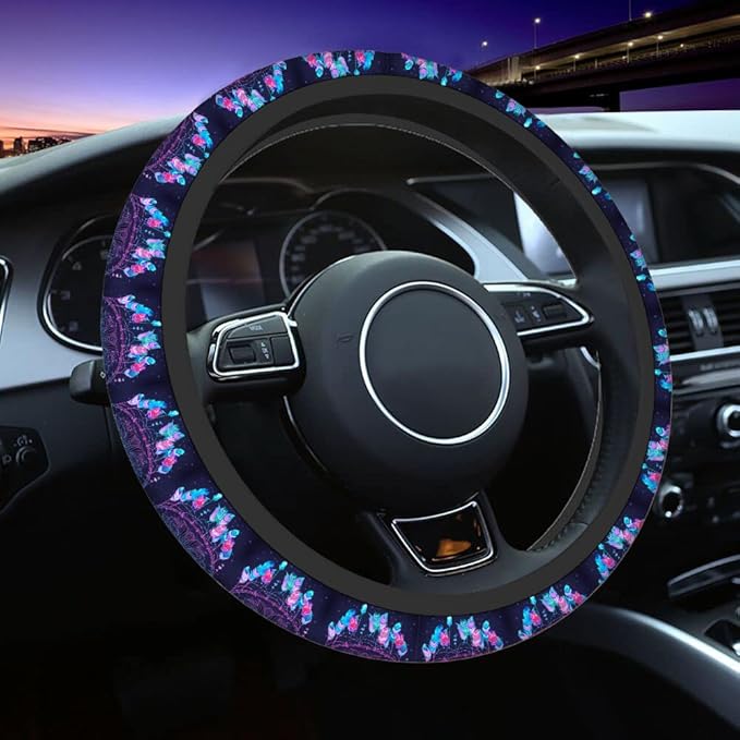 Swono Dream Catcher Feathers Steering Wheel Covers 15" Inch American Dream Catcher Feathers Universal Fit Most Car Sedans SUVs Comfort Grip Comfortable Neoprene Breathable Steering Wheel Protector