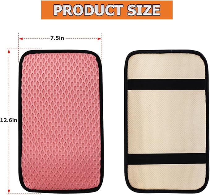 Car Center Console Cover, Anti-Slip Breathable All Seasons Automotive Mesh Armrest Box Pad Cover for Comfortable Support, Vehicle Interior Decor Universal for SUV, Truck, RV（Pink）