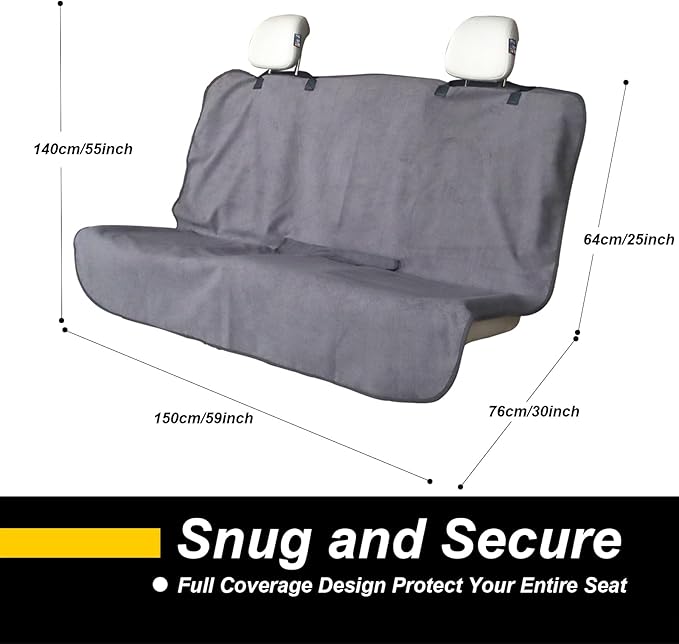 LoyaGour Back Seat Cover for Car Trucks Van SUV,Waterproof Rear Bench Towel Seat Covers for Dogs and Kids,Automotive Backseat Protector (Grey)