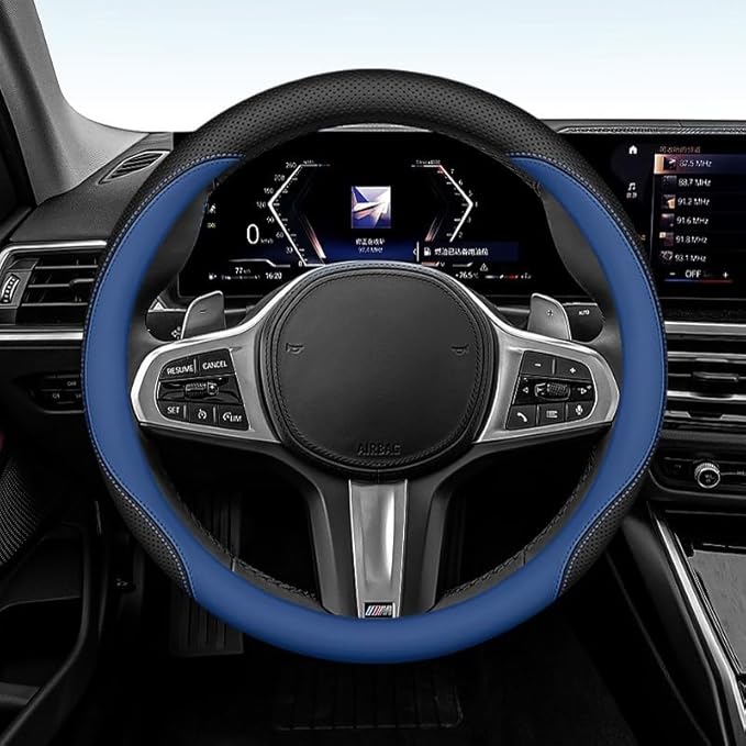 Leather Steering Wheel Cover 15 Inches Car Steering Wheel Cover Stretchy Easy Installation Durable Breathable Non-Slip for Honda Civic Accord Fit CRV HRV Pilot Odyssey Accessories -Blue
