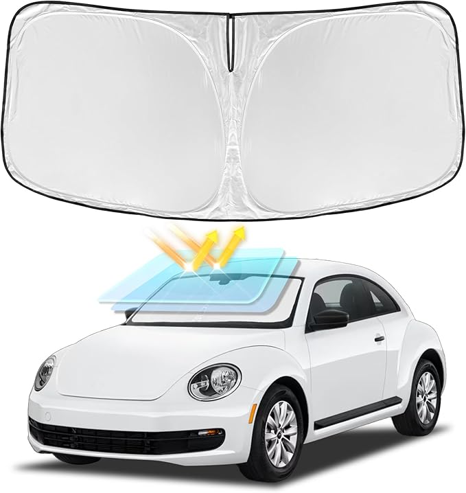 for Volkswagen VW Beetle 2012-2019 Windshield Sun Shade - 4 Layers Car Sunshades for Front Windows Shade Cover Custom Fit Beetle Sun Visor 240T Retractable Shade Blocks UV Rays Car Accessories