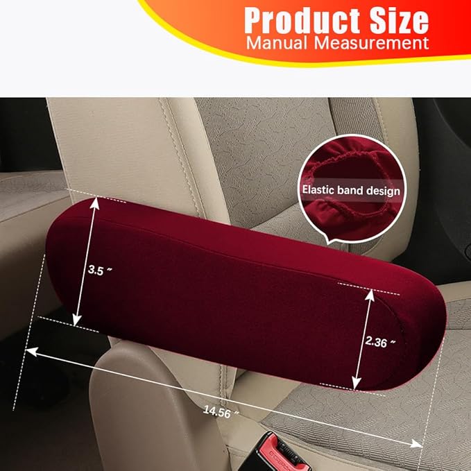 Smeyta 2PC Car Front Seat Armrest Covers,Universal Size Seat Arm Rest Cover,Flat Cloth Fabric Armrest Cover,Car Interior Accessories(Wine Red,1Pair)