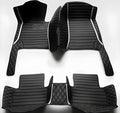 Custom Leather Car Mats, Vehicle-Specific Fit All-Weather Floor Mats, 100% Waterproof Anti-Slip Durable Protection for SUV Truck Sedan, Precision Tailored Protection (Black Splicing White Stripes)