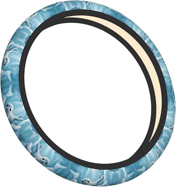 Cute Harp Seal Universal Fit Steering Wheel Cover for Car, Truck, and SUV, Durable Steering Wheel Protection
