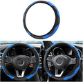 Car Steering Wheel Cover, Elastic Anti-Slip Microfiber PU Leather Auto Steering Wheel Protector, Comfortable Vehicle Interior Protective Accessories, Universal for RV, SUV, Truck (Black/Blue)