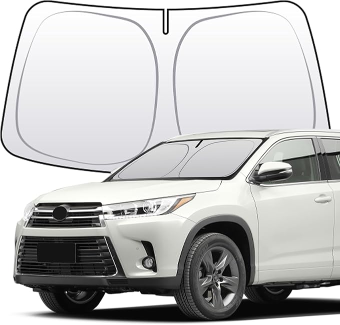 Thickened 2-Layer Front Windshield Sun Shade Compatible for Highlander XU80 2020-present, Foldable Custom Fit Sunshade Blocks 99% Heat, Keeps Car Interior Cool (for Highlander XU80 2020-present)