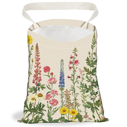 Various Wildflowers Print Car Trash Bag Portable Waterproof Hanging Garbage Bag with Snap Buttons Back Seat Rubbish Storage Dustbin for Car Interior Accessories Kitchen Home Travel
