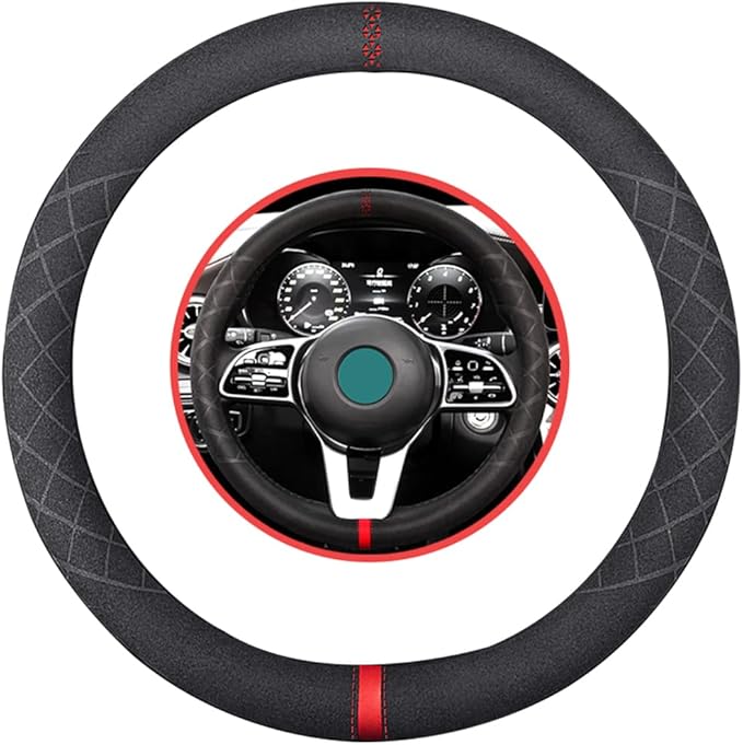 Suede Steering Wheel Cover,Compatible with Mercedes Benz is 550 SL Class C 300 Sport GLK 350 SE Suede Leather Sport Non-Slip Wheel Cover Car Interior Accessories 15 inch for Man and Women