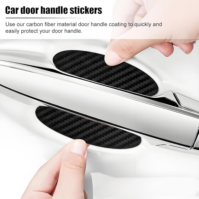 Car Door Handle Cup Scratch Protector, 4PCS 3D Carbon Fiber Vehicle Handle Bowl Sticker, Automotive Exterior Door Cup Protection Decal, Universal for SUV Caravan Automobile (Black)