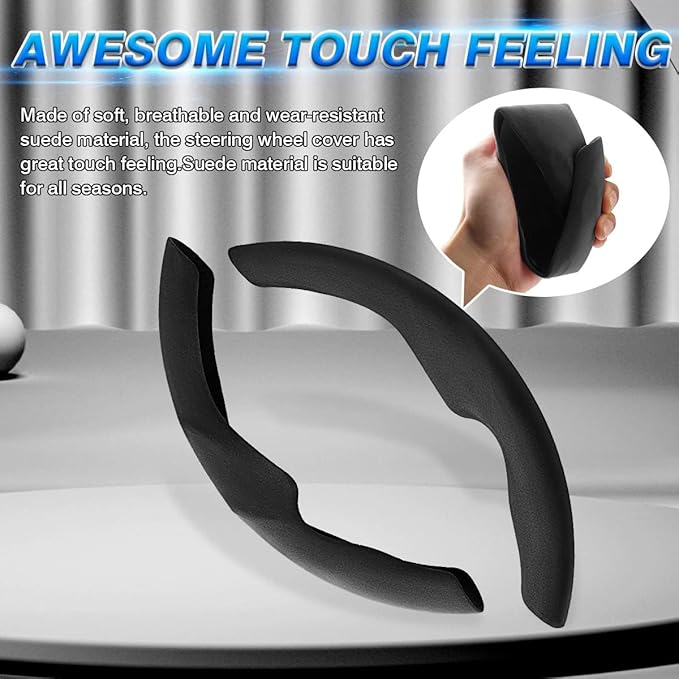 Shademax Custom-Fit for Tesla Steering Wheel Cover, Tesla Model Y 2020-2025 /Model 3 2017-2023Suede Steering Wheel Cover Protector, Non-Slip, Model Y/3 Accessories (Black)