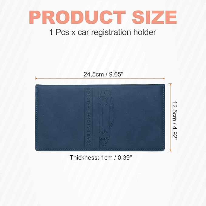 HARFINGTON Car Registration and Insurance Holder 9.65" x 4.92" PU Leather Vehicle Glove Box Organizer Storage Accessories Men Women Car ID Holder for License ID Card Bank Card, Dark Blue
