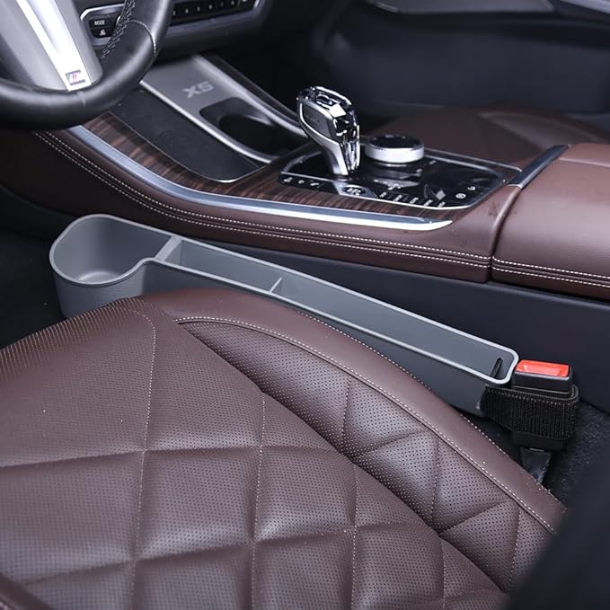 Car Seat Gap Filler, Multifunctional Seat Side Gap Filler with Cup Holder & Organizer, Gap Stopper Universal Fit Car SUV Truck Fill The Gap Between Seat & Console Set of 2 (Gray)