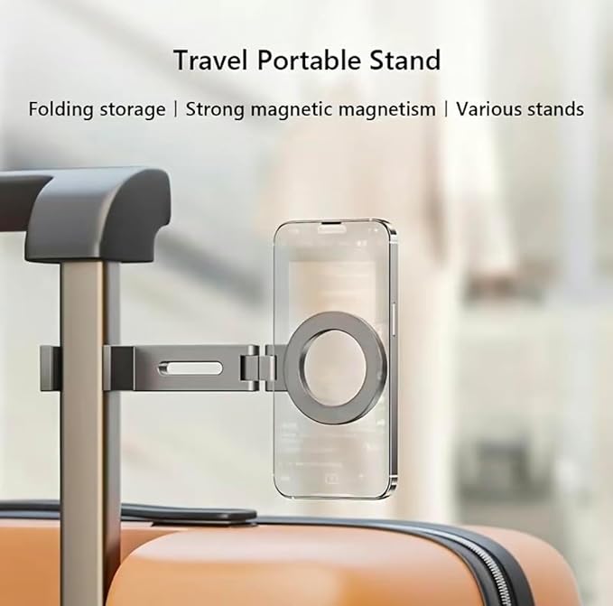 DT-MagClip Magnetic Clip-On Phone Holder for iPhone & Android (MagSafe) | 360° Adjustable Stand for Travel Desk Shopping Carts | Universal 1/4” Tripod Mount | Hands-Free & Creators Friendly (Silver)