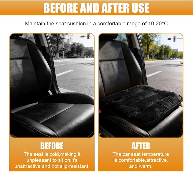 Car Seat Cushion, Breathable Soft Auto Front Seats Protector Pad for Comfortable Driving, Warm Vehicle Interior Driver Seat Non-Slip Decorative Accessory for Most Cars (Black)