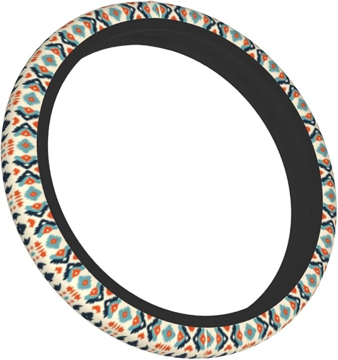 Aztec Steering Wheel Cover with 2 Car Coasters Non Slip Neoprene for Women Men Universal 15 Inch