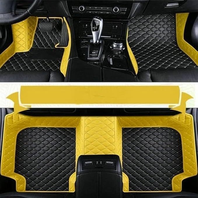Customize Making Car Floor Mats for 99.99% Sedan SUV Pickup Truck Full Coverage Men Women Cute Leather Protection Pads Non-Slip Floor Liners (Black+Yellow Side)