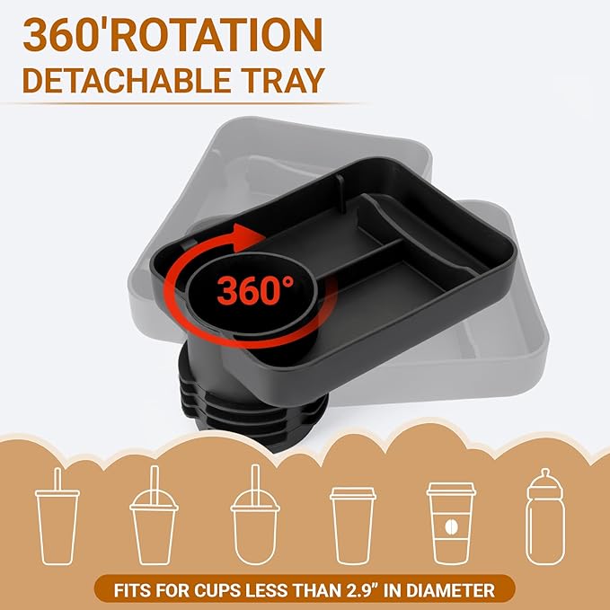 Car Seat Cup Tray - Silicone Travel Tray for Car Seat with Expandable Base for Fruit, Toys, Books Fits Most Cup Holders