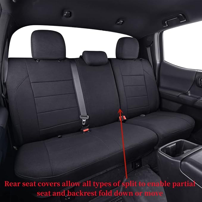 coverdream Custom Fit Seat Covers for 2016-2023 Toyota Tacoma Double Cab/Crew Cab SR,SR5,TRD Off Road,TRD Pro,TRD Sport,Limited,Fully Covered,UV Resistant Polyester Seat Protector (Full Set,Black)