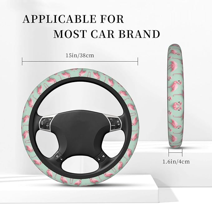 Tropical Flamingoes Neoprene Steering Wheel Covers Women Men Car Accessories, Universal 15 Inch Fit Auto, Suvs, Truck