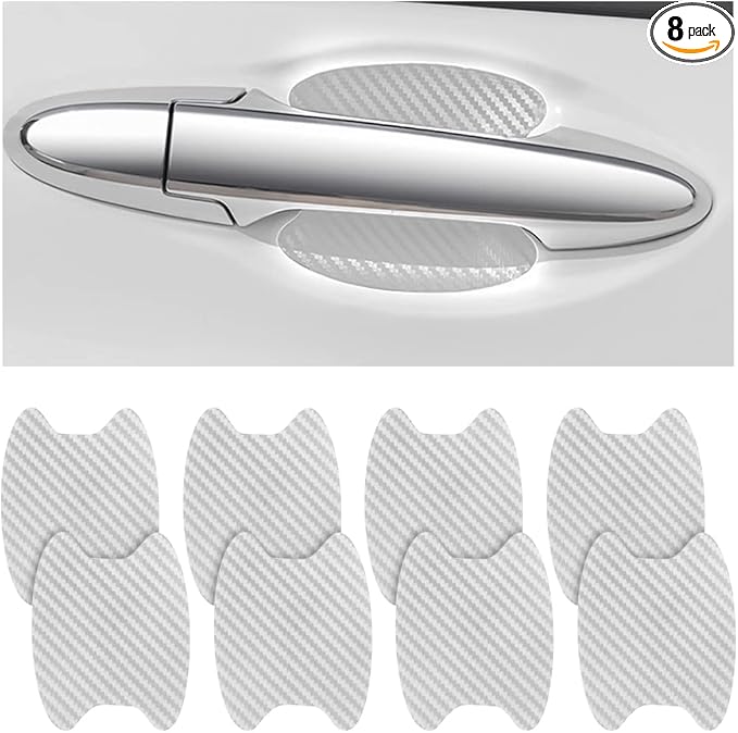 8PCS Car Door Handle Sticker, Carbon Fiber Anti-Scratches Car Door Cup Protector, Non-Marking Auto Door Handle Protective Film for All Cars (Silver/8 PCS)