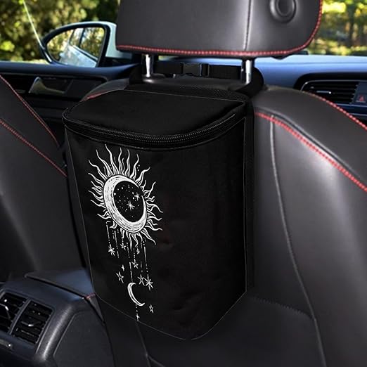 DISNIMO Galaxy Sun Moon Car Trash Can with Lid, Car Accessories Leak-Proof Waterproof Car Garbage Bin Collapsible Portable Car Storage Organizer Trash Bag for Car SUV Trucks