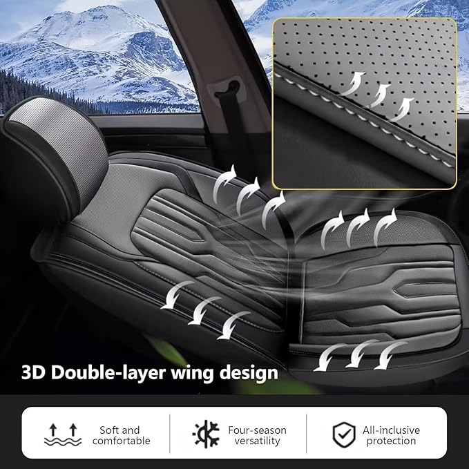 YORKNEIC Fit for Hyundai Azera Seat Covers 2006-2017: Leather Waterproof Car Seat Covers Anti-Slip Protector 2 Front Seat Set (2 Seats, Black&Grey)