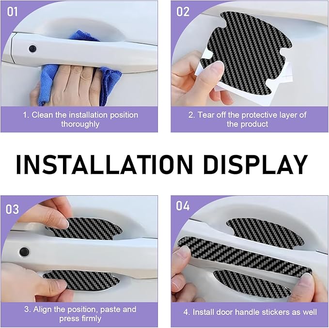 8 PCS Car Door Handle Protectors, Self-Adhesive Auto Doors Handle Cover Guard Protective Film, Scratch Car Door Handles Bowl Sticker, Universal for Most Cars, Trucks, SUVs (Carbon Fiber)