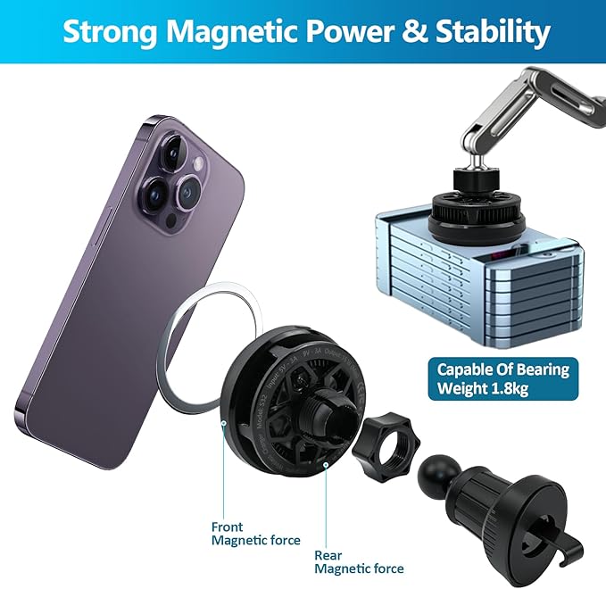 S32 15W Wireless Magnetic Detachable Car - MagSafe Compatible, 3-Second Peltier Cooling, Fast Charging for iPhone 17/16/15 Pro Max, Galaxy S25 (Black)