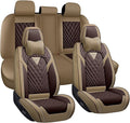 BYXN Car Seat Covers for Jeep Wrangler 2000-2026,Breathable Nappa Leather Car Seat Protector,Full Seat Cover with Pillow Automotive Seat Cushion with Airbag Compatible(5 Seats,Beige-Brown)