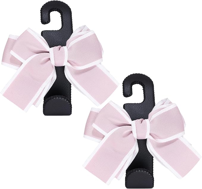 TISOHUGO Car Purse Hook, Cute Bow Hooks for Headrest - Leather U-Shaped Purse Holder for Car, Flexible Seat Back Organizer & Durable Vehicle Accessories for Bags, Coats & More (Black&Pink-2 Pack)
