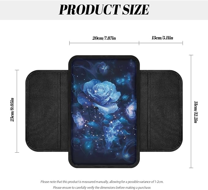 CLOHOMIN Blue Rose Car Armrest Center Console Cover Butterfly Vehicle Center Console Armrest Cover Pad for Most Cars Trucks SUVs Auto Interior Accessories Arm Rest Pad Cushion