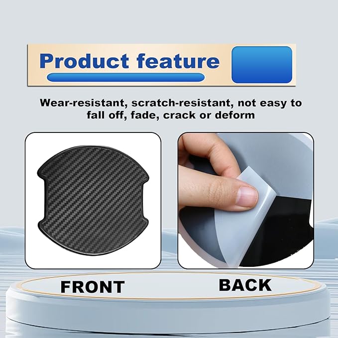 4PCS Car Door Handle Scratch Protector, Universal 3D Carbon Fiber Texture Anti-Scratch Doors Handle Paint Protection Film Cover Accessories for Most Vehicles (Large)