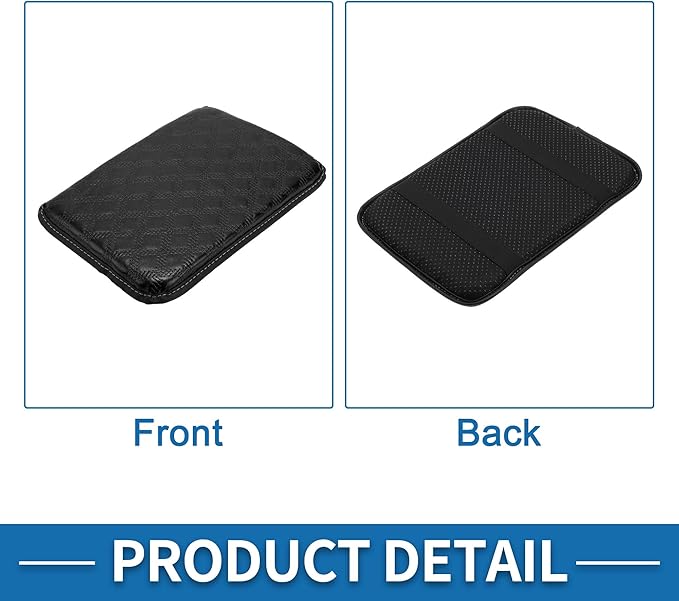 Car Armrest Cushion Pad Non-slip 11.81"x8.27" PU,Breathable Cotton and Linen Black Center Console Lid