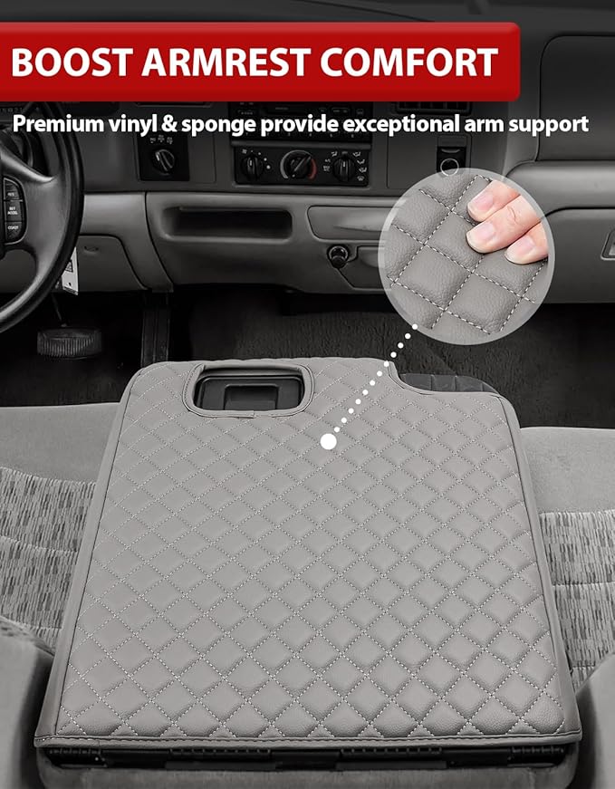 KBH Center Console Armrest Cover for Ford F250 F350 F450 Super Duty 1999-2001 Jump Seat, Arm Rest Cushion Pad Protector, Anti-Scratch, Gray