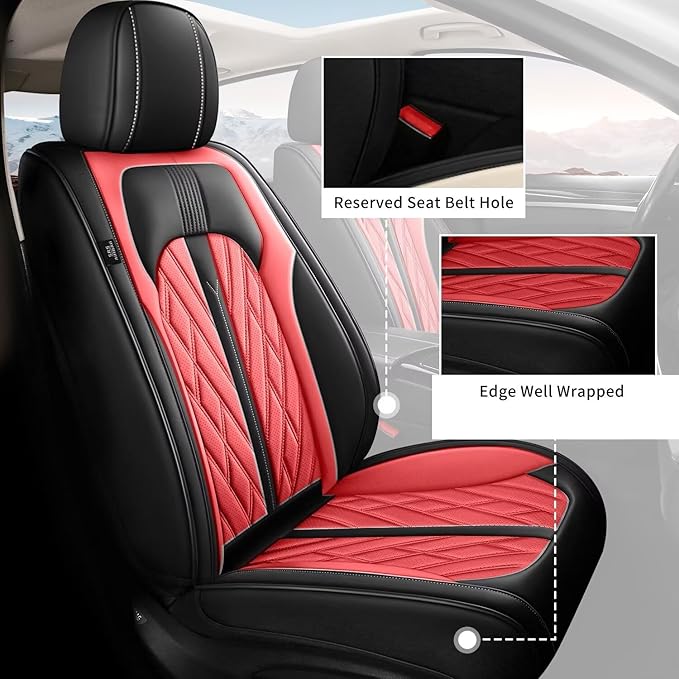 TTX LIGHTING Seat Covers Fit for Ford Escape 2001-2026 Seat Covers Full Set Car Seat Covers Faux Leather Breathable Waterproof Car Seat Protector (5 Seats, Black&Red)