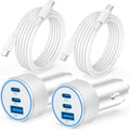 iPhone 17e/17/17 Pro Max Car Charger Fast Charging, 2-Pack 67W 3-Port Fast USB C Car Charger Adapter Cigarette Lighter with 3FT Type C Cable Cord for iPhone 17e/17/17 Pro Max/16/15 Pro Max/Plus, iPad