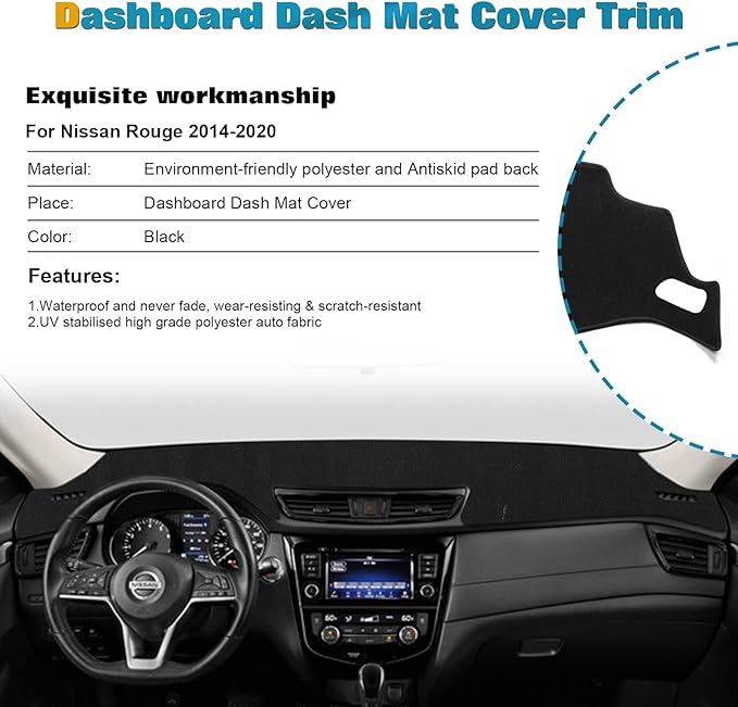 x xotic tech Center Console Dashboard Mat Pre-Cut Non-Slip Sunshield Sun Glare Protector Dash Carpet Pad Black Cover Compatible with Nissan Rogue 2014-2020