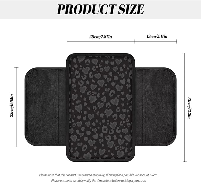Dreaweet Black Leopard Print Car Accessories Center Console Covers with Pockets Cheetah Print Armrest Cover for Truck SUV Car Arm Rest Cushion Pad Soft Comfortable