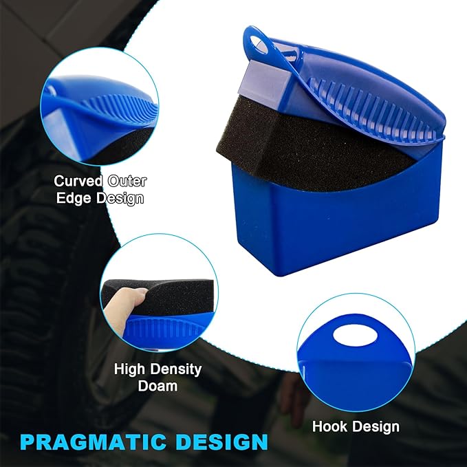Augeny 2 PCS Tire Dressing Applicator, Reusable Car Tire Shine Sponge Applicator Pad with Lid, Durable Foam Auto Wheel Detailing Applicator for Vehicle Waxing Polishing Cleaning (Blue)