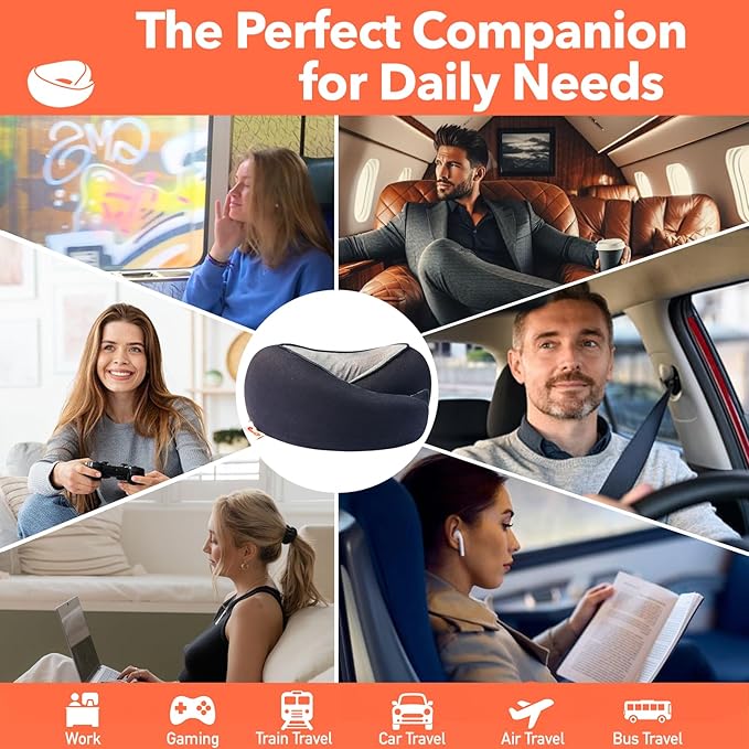 HWGIZP Travel Pillow | High-Density Memory Foam Pillow with 360° Surround Support. Ergonomically Designed. Ideal for Airplane Travel and Home Use.