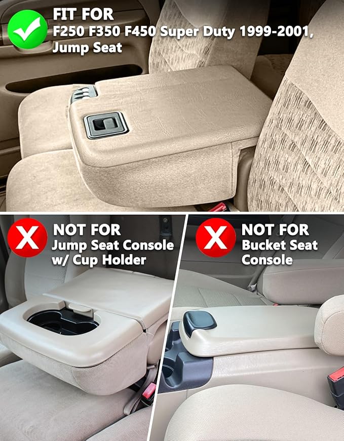KBH Center Console Armrest Cover for Ford F250 F350 F450 Super Duty 1999-2001 Jump Seat, Arm Rest Cushion Pad Protector, Anti-Scratch, Beige