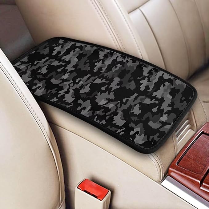 Camouflage Car Center Console Armrest Pads Cover for SUV Sedan Black Camo Army Arm Rest Pad Armrest Protector Auto Decor Accessories Fit for Most Cars Sedans Vans Truck Vehicles, SUVs