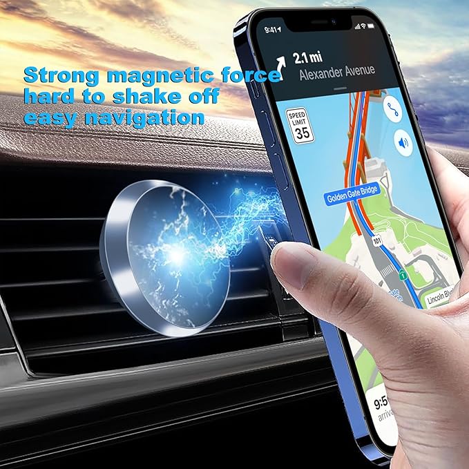 Ultra-Strong Aluminum Magnetic Phone Holder for Car [2-Pack] – Universal Air Vent Mount with 4 Metal Plates, Compatible with iPhone 16 Pro/15,14,13, Samsung, iPad & mini Tablets(Gray