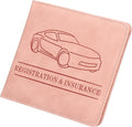 HARFINGTON Car Registration and Insurance Holder 5.63" x 5.31" PU Leather Vehicle Glove Box Organizer Storage Accessories Men Women Car ID Holder for License ID Card Bank Card, Pink