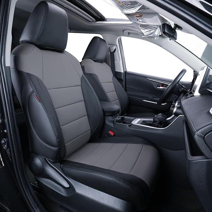 coverdream Corolla Cross Leather Seat Covers Custom Fit for 2022-2026 Toyota Corolla Cross L,LE,XLE,S,SE(Non-Hybrid),Fully Covered,Luxury Waterproof Car Seat Protector(Full Set,Black/Gray)
