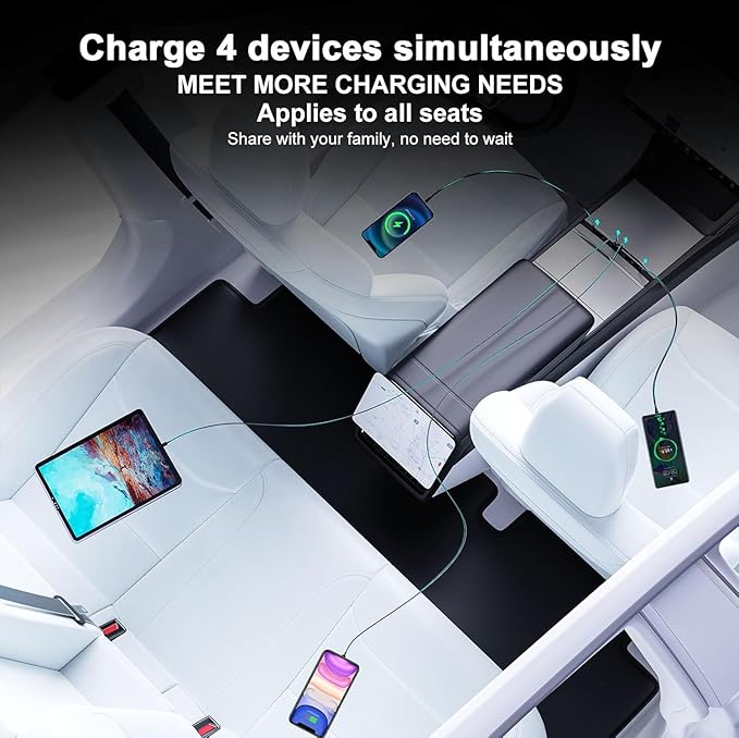 USB Hub for Tesla Model 3, New Model Y 2021 2022 2023 - Fast Charger for Tesla Model Y and 3 Accessories, Retractable Phone USB Charger Hub 4-Ports (Not Fit Model 3 2024)