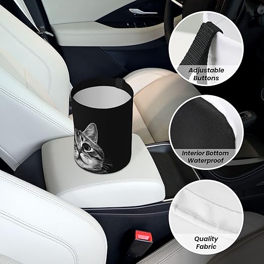 Funny Cat Black Car Trash Can Garbage Cans Foldable,Cute Hanging Car Organizer and Storage Bag Leak Proof, Auto Back Seat Trash Bin Universal for Truck, SUV, Outdoor Travel